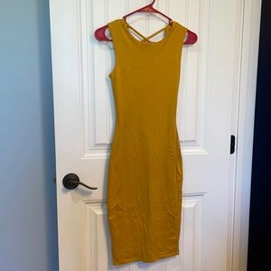 Mustard open back midi dress